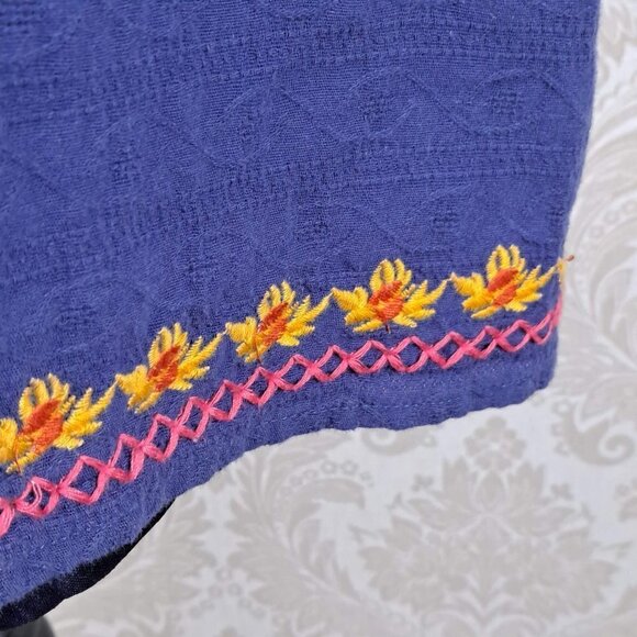 THML Size Medium Blue Cotton Halter Neck Shift Dress Embroidery Detail Boho - Picture 4 of 13